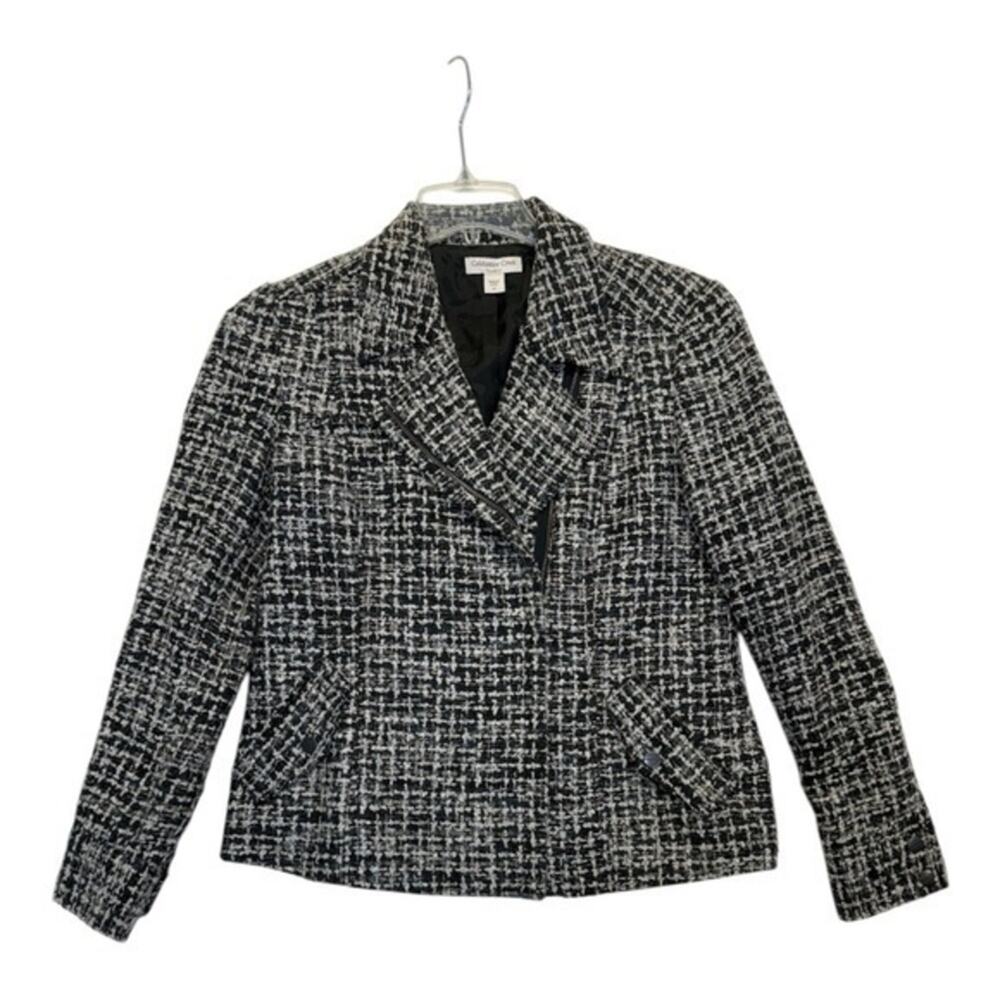 Coldwater Creek Moto Blazer Jacket Black White Wool Mohair Women’s 10 Petite